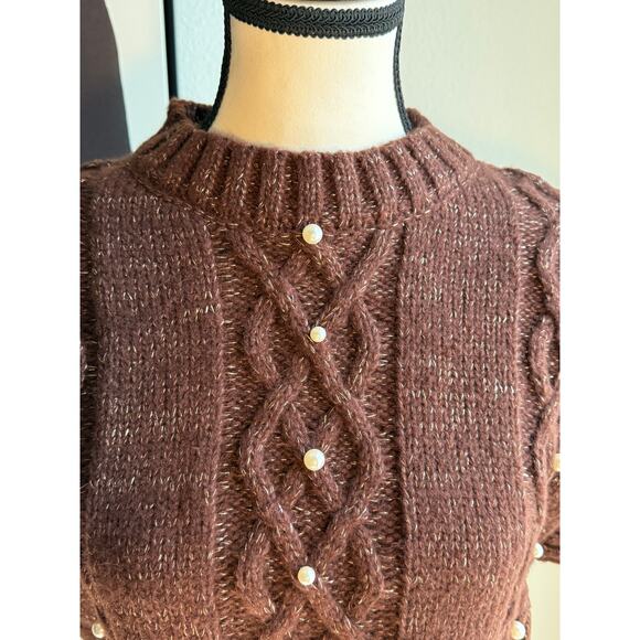 OntWelfth Metallic Knit Sleeveless Sweater Vest with Pearls – Brown Shimmer, XL - Picture 2 of 15